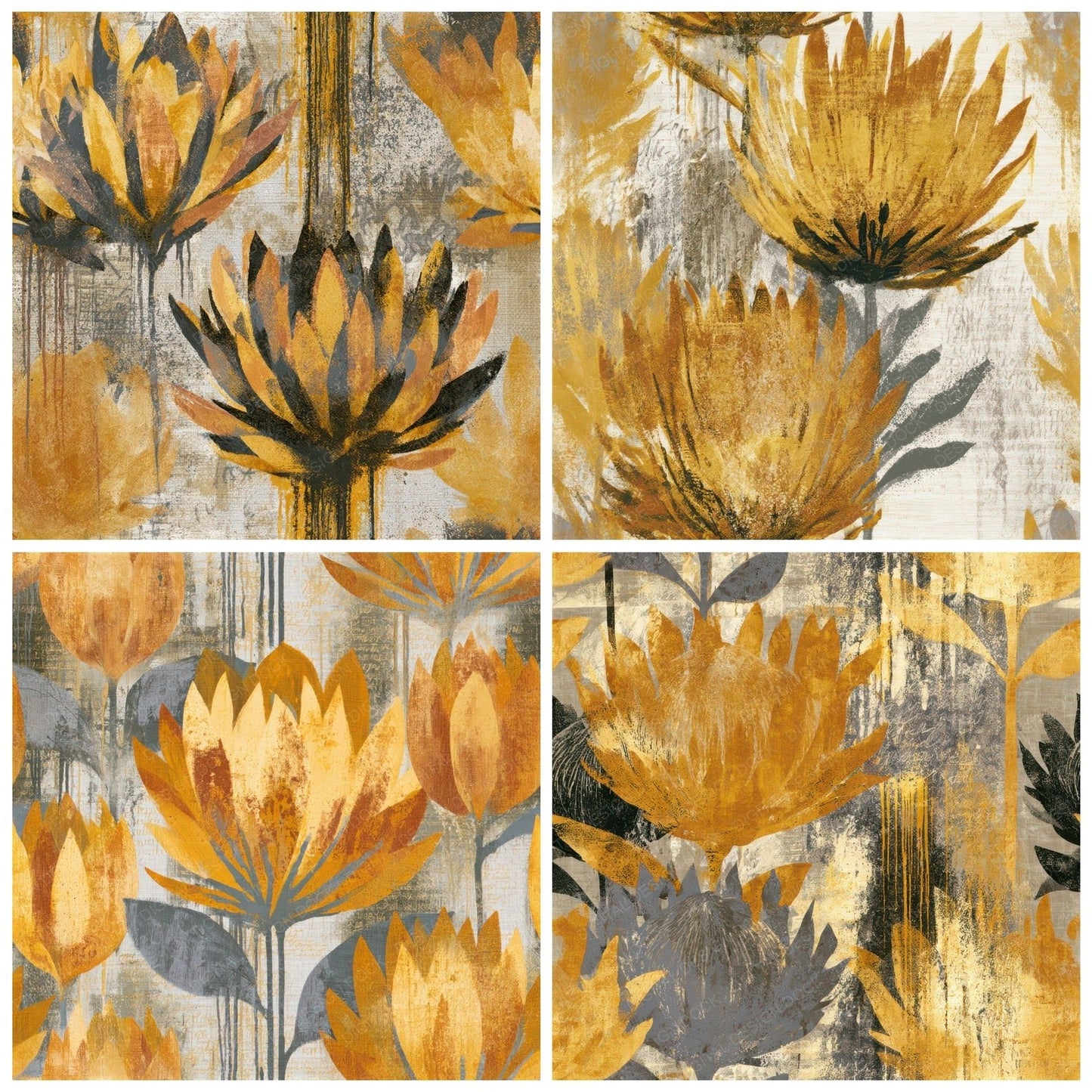 Graffiti Protea Wheat Gold Seamless Digital Paper Pack (DDD013670)