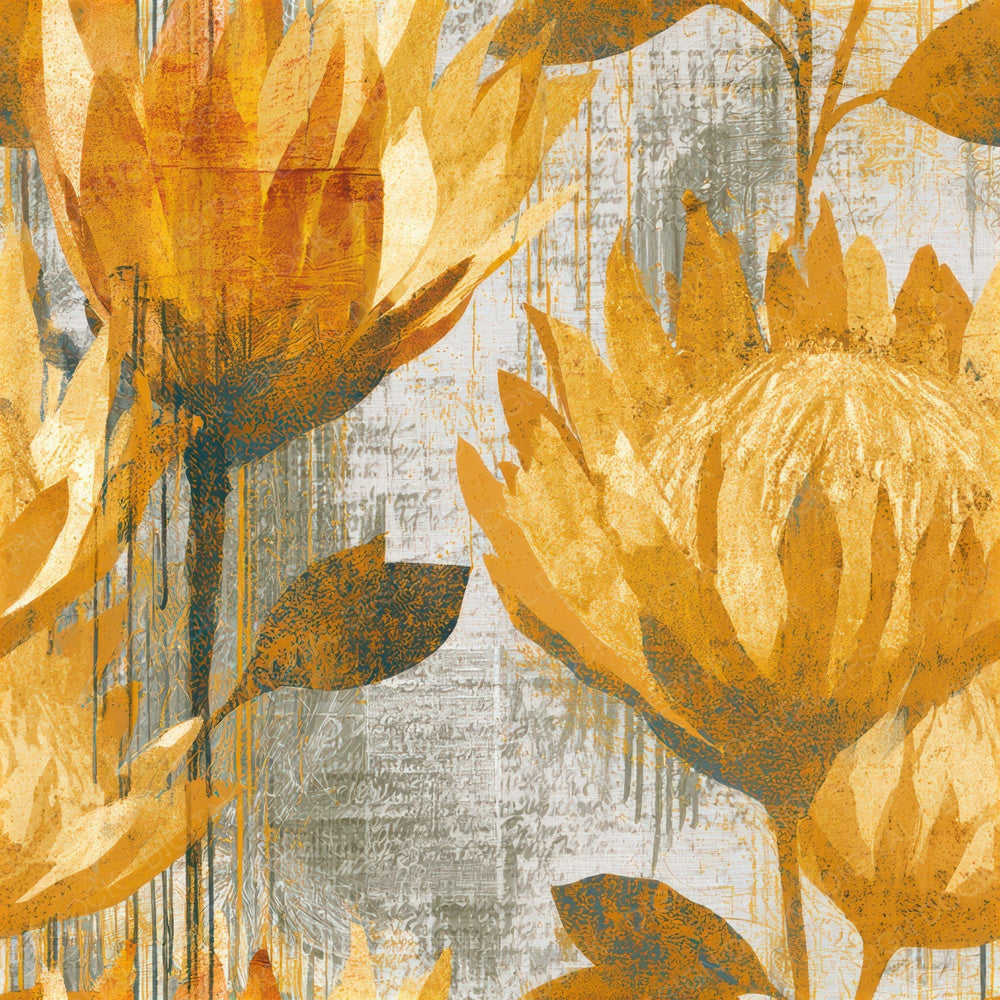 Graffiti Protea Wheat Gold Seamless Digital Paper Pack (DDD013670)