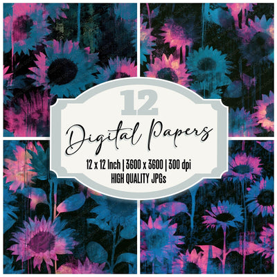 Graffiti Sunflowers Electric Pink Seamless Digital Paper Pack (DDD013671)
