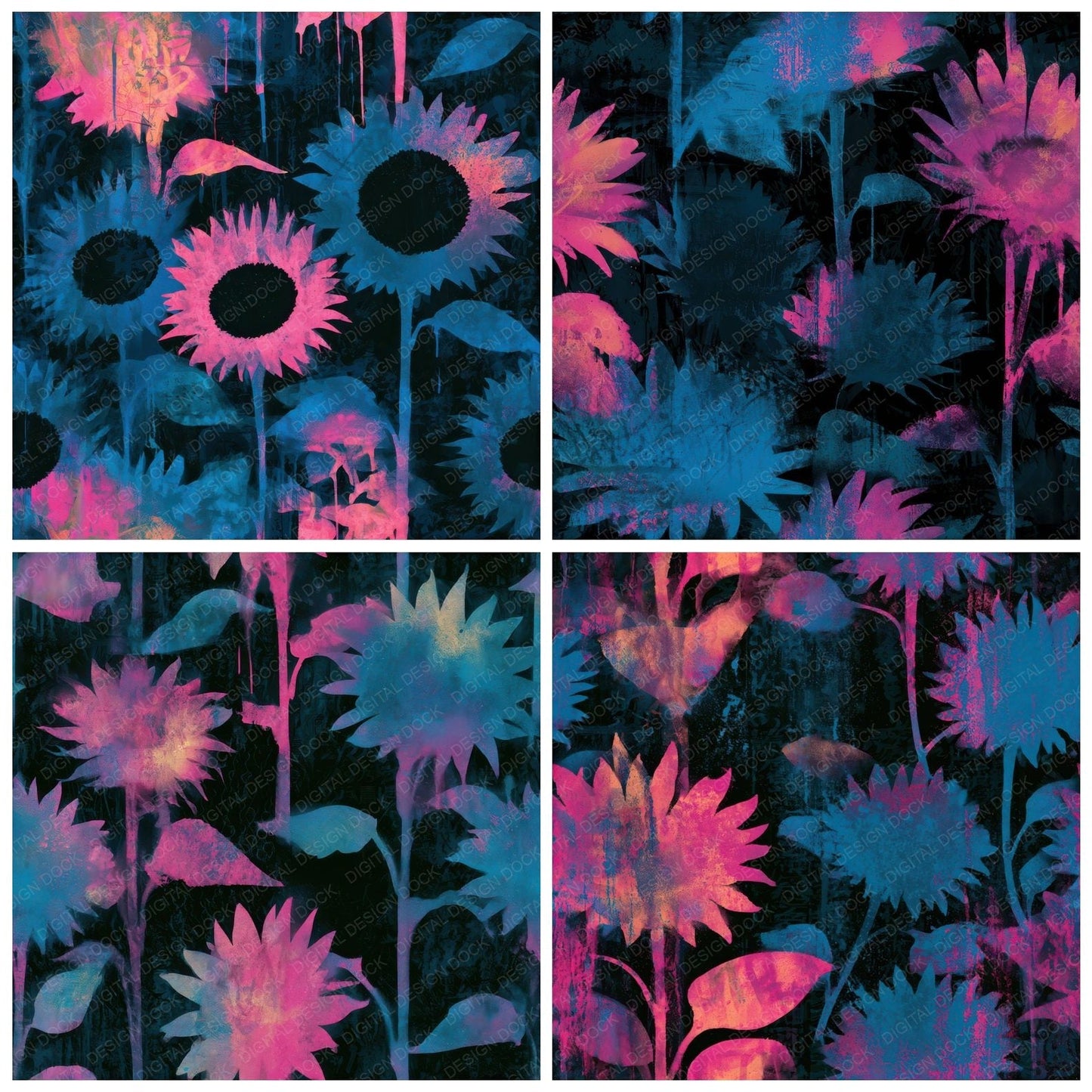 Graffiti Sunflowers Electric Pink Seamless Digital Paper Pack (DDD013671)