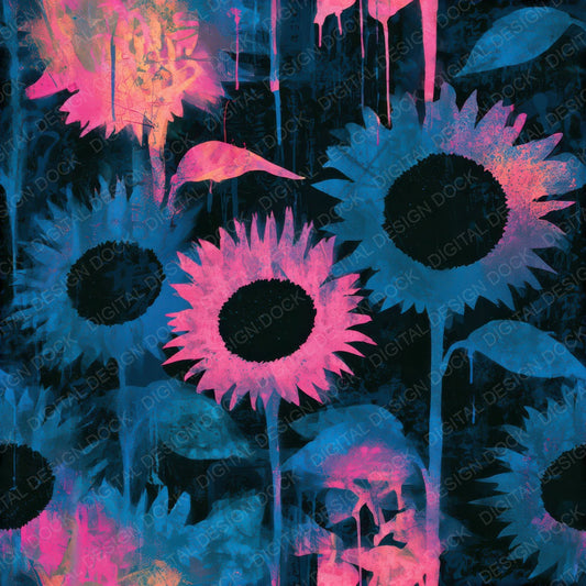 Graffiti Sunflowers Electric Pink Seamless Digital Paper Pack (DDD013671)