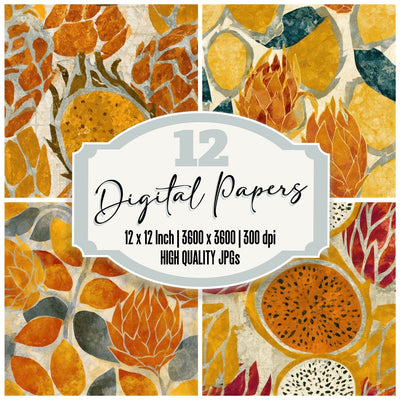 Indian Block Print Dragon Fruit Caramel Seamless Digital Paper Pack (DDD013672)