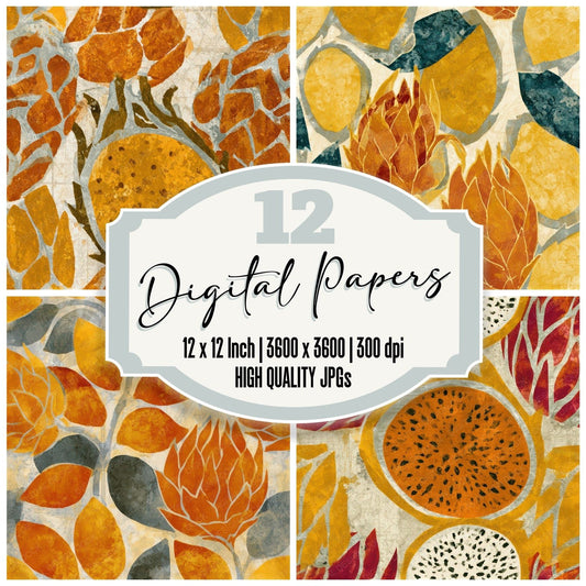Indian Block Print Dragon Fruit Caramel Seamless Digital Paper Pack (DDD013672)