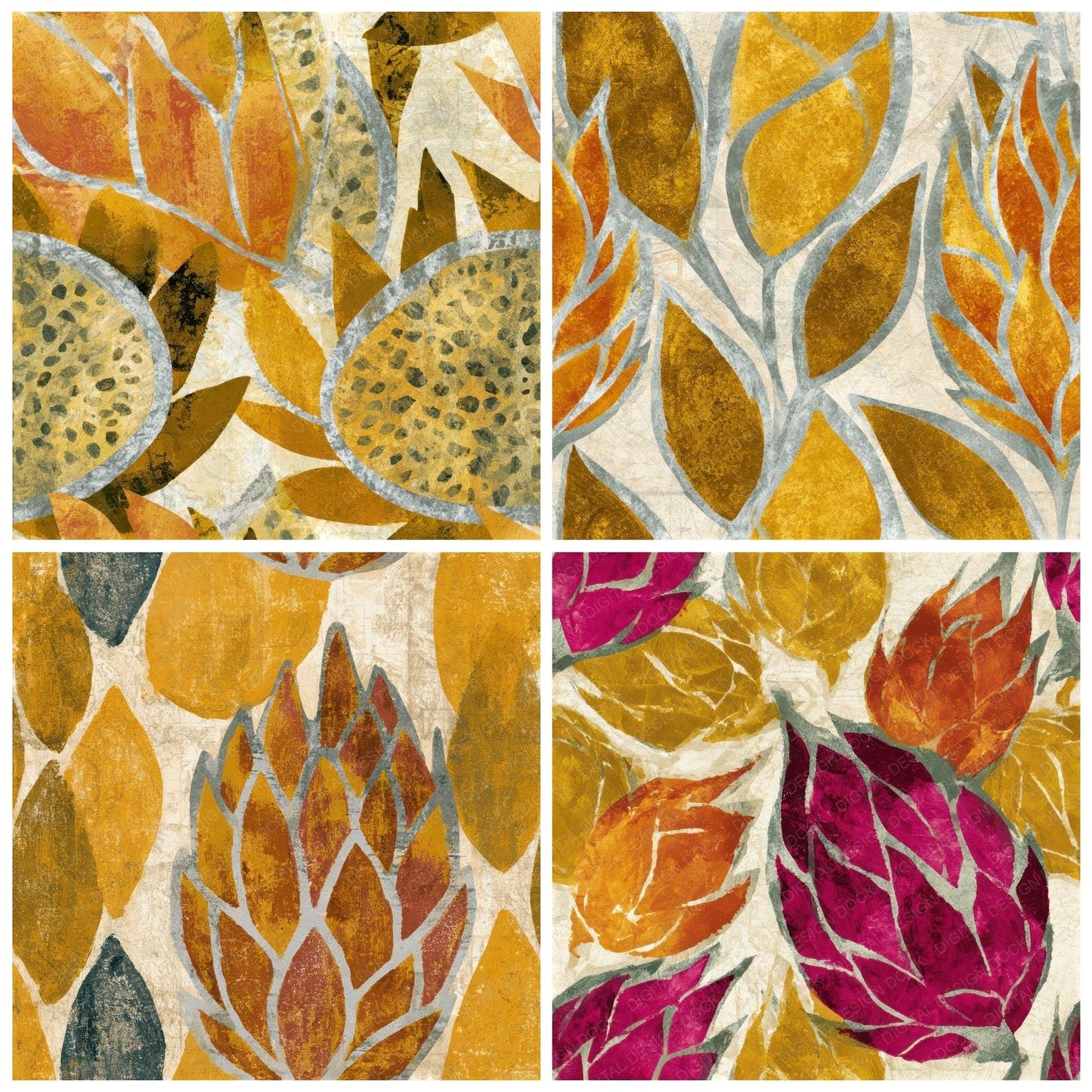 Indian Block Print Dragon Fruit Caramel Seamless Digital Paper Pack (DDD013672)