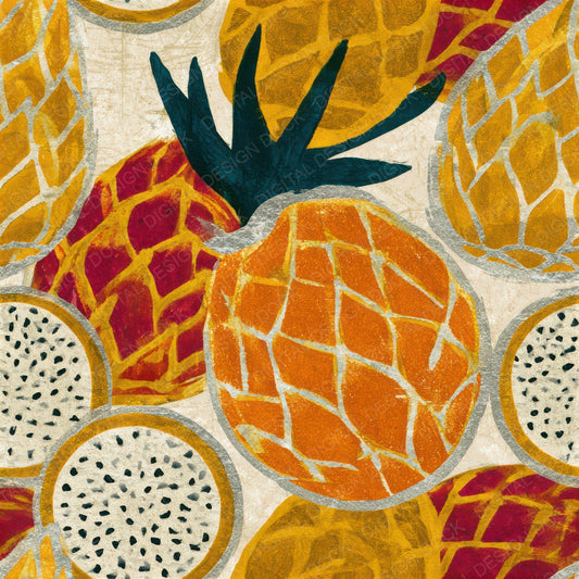 Indian Block Print Dragon Fruit Caramel Seamless Digital Paper Pack (DDD013672)
