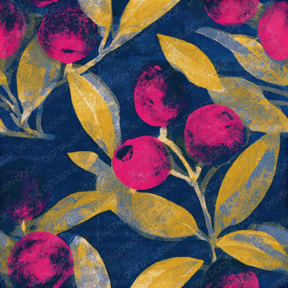 Linocut Blueberry Hot Pink Navy Seamless Digital Paper Pack (DDD013673)