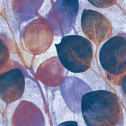 Monoprint Eucalyptus Periwinkle Plum Seamless Digital Paper Pack (DDD013674)