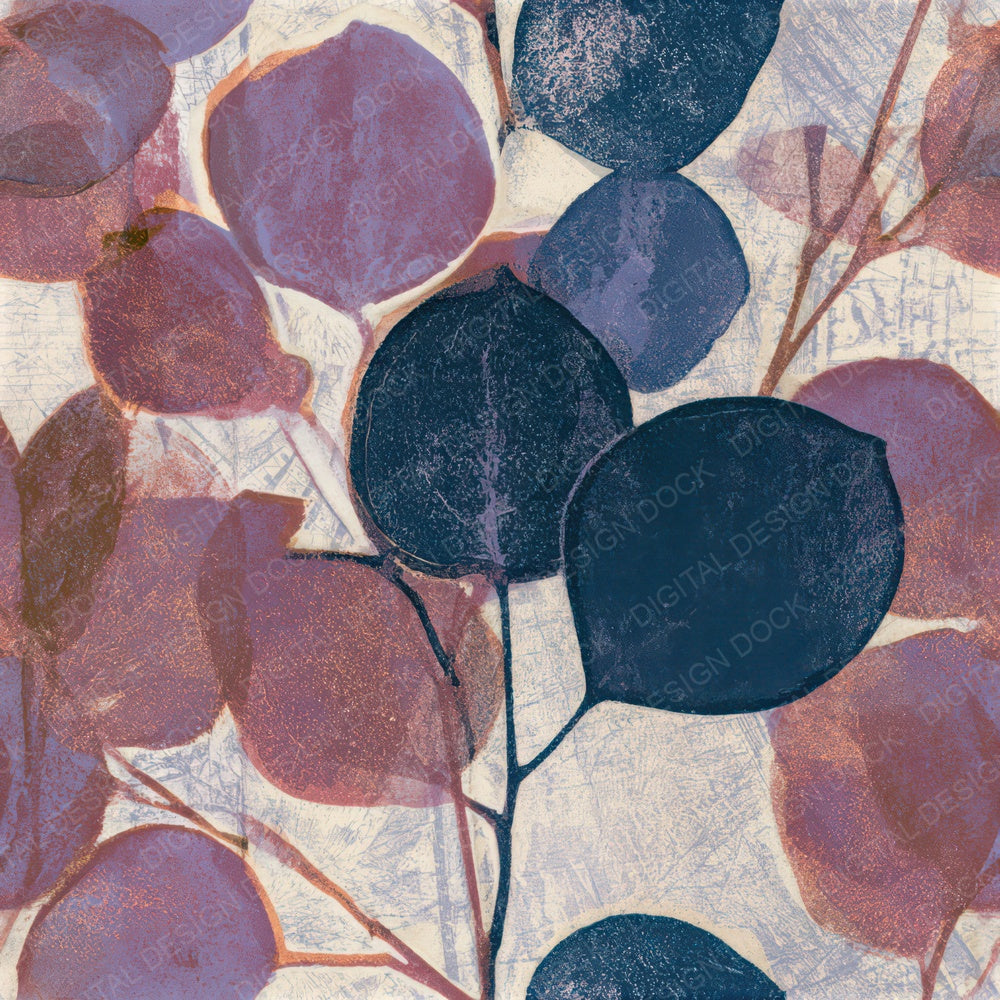 Monoprint Eucalyptus Periwinkle Plum Seamless Digital Paper Pack (DDD013674)