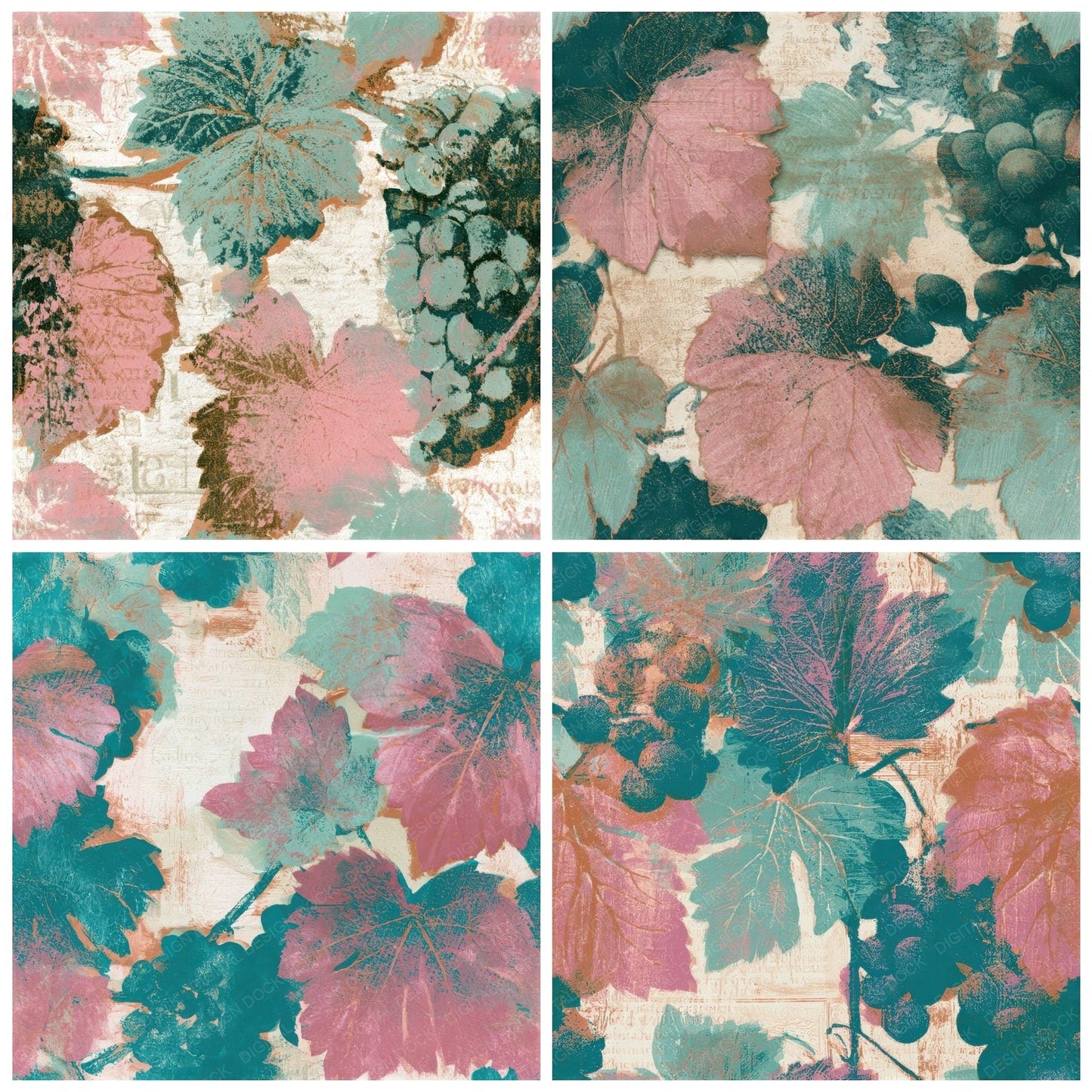 Monoprint Grapes Vines Cotton Candy Seamless Digital Paper Pack (DDD013675)