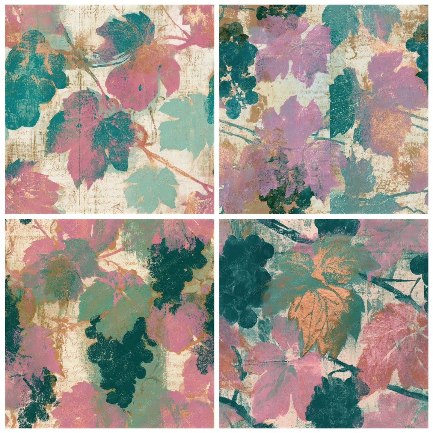 Monoprint Grapes Vines Cotton Candy Seamless Digital Paper Pack (DDD013675)