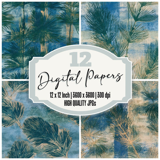 Monoprint Horsetail Azure Bone Seamless Digital Paper Pack (DDD013676)