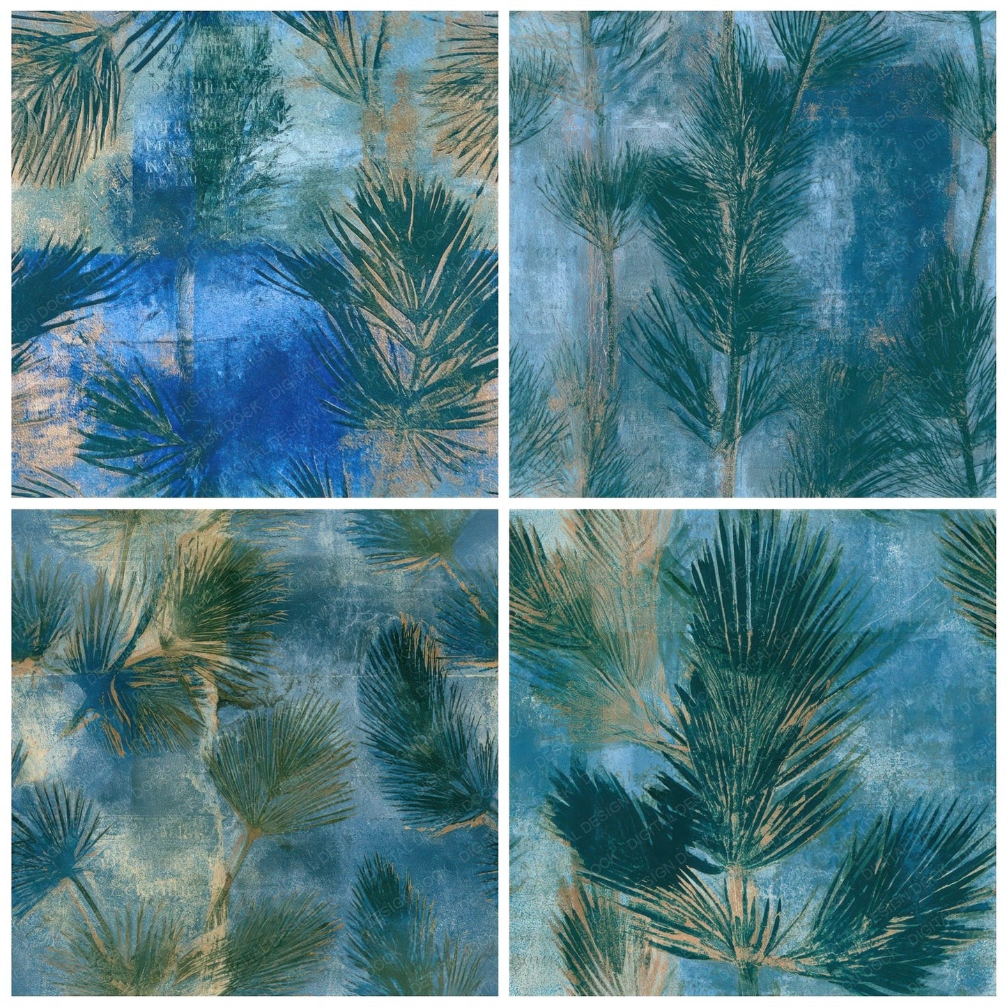 Monoprint Horsetail Azure Bone Seamless Digital Paper Pack (DDD013676)
