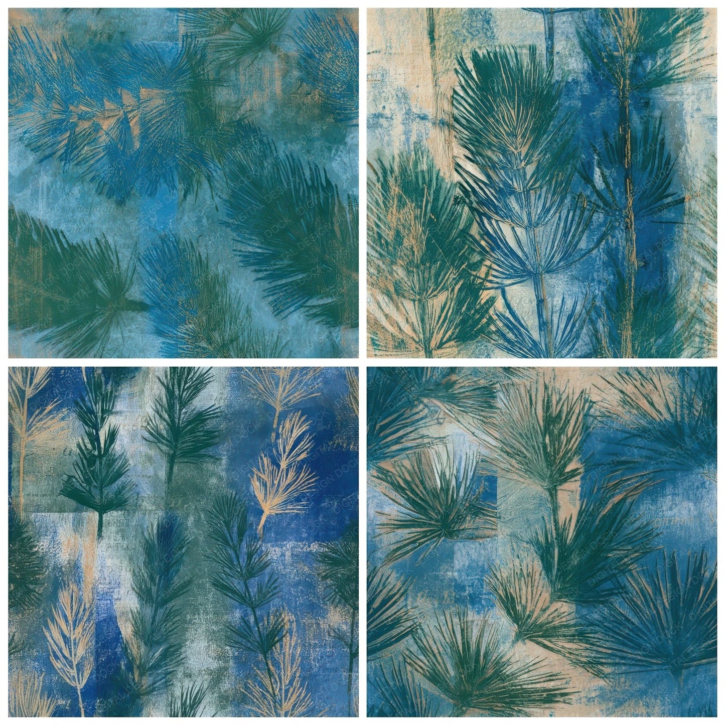 Monoprint Horsetail Azure Bone Seamless Digital Paper Pack (DDD013676)