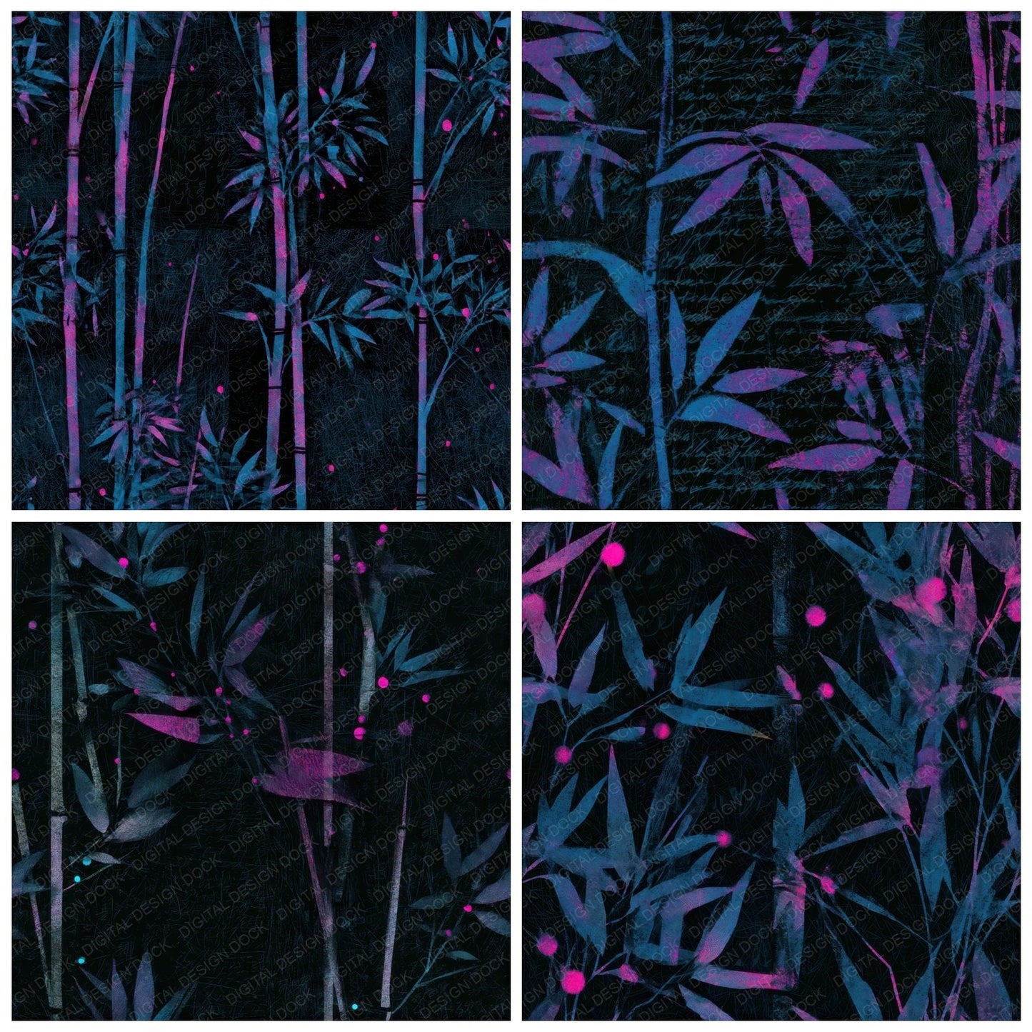 Scratchboard Bamboo Pink Cyan Seamless Digital Paper Pack (DDD013677)