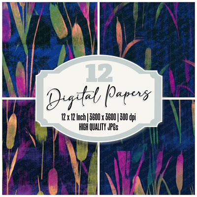 Scratchboard Bulrushes Neon Magenta Seamless Digital Paper Pack (DDD013678)