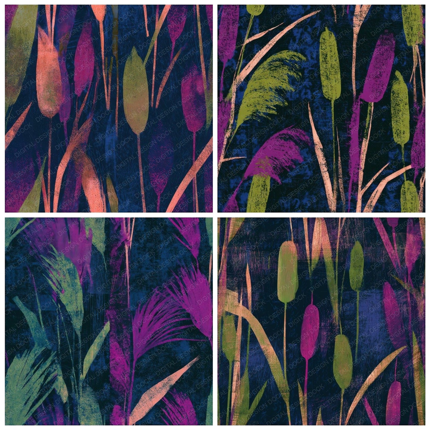 Scratchboard Bulrushes Neon Magenta Seamless Digital Paper Pack (DDD013678)