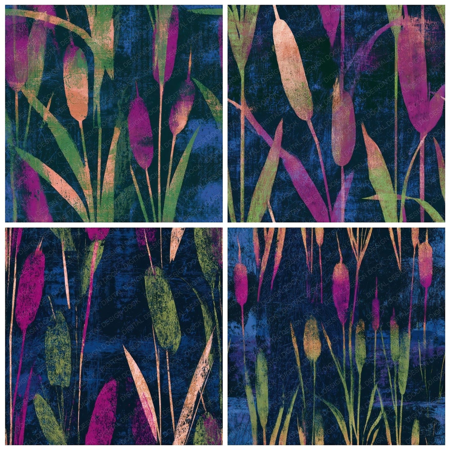 Scratchboard Bulrushes Neon Magenta Seamless Digital Paper Pack (DDD013678)