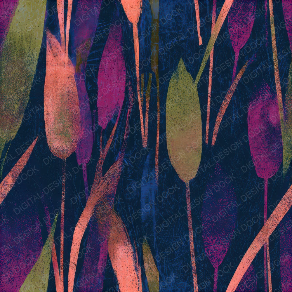 Scratchboard Bulrushes Neon Magenta Seamless Digital Paper Pack (DDD013678)