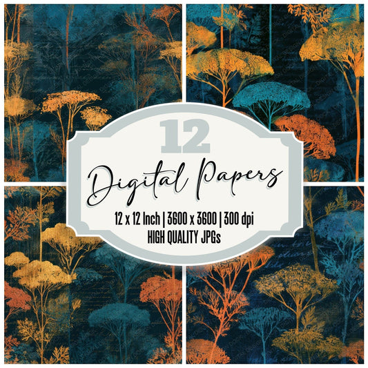 Scratchboard Yarrow Tangerine Turquoise Seamless Digital Paper Pack (DDD013679)
