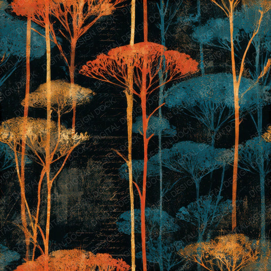 Scratchboard Yarrow Tangerine Turquoise Seamless Digital Paper Pack (DDD013679)