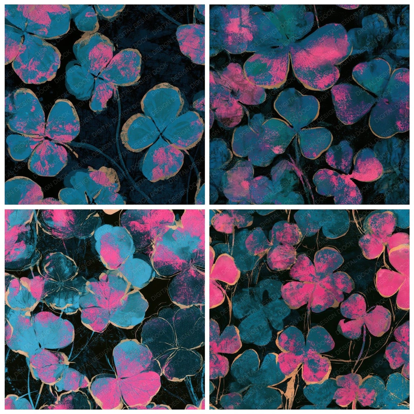 Screenprint Clover Electric Pink Cyan Seamless Digital Paper Pack (DDD013680)