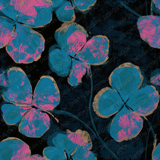 Screenprint Clover Electric Pink Cyan Seamless Digital Paper Pack (DDD013680)