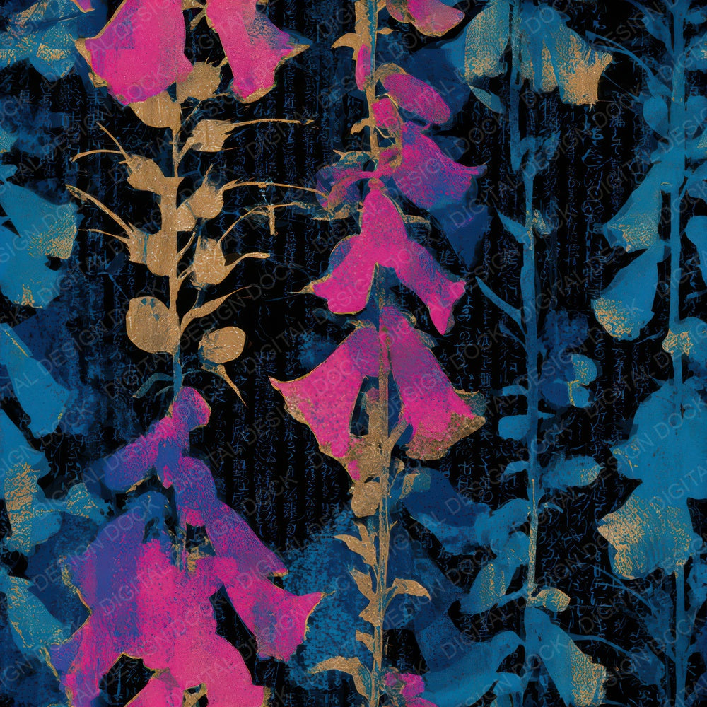 Screenprint Foxgloves Pink Cyan Seamless Digital Paper Pack (DDD013681)