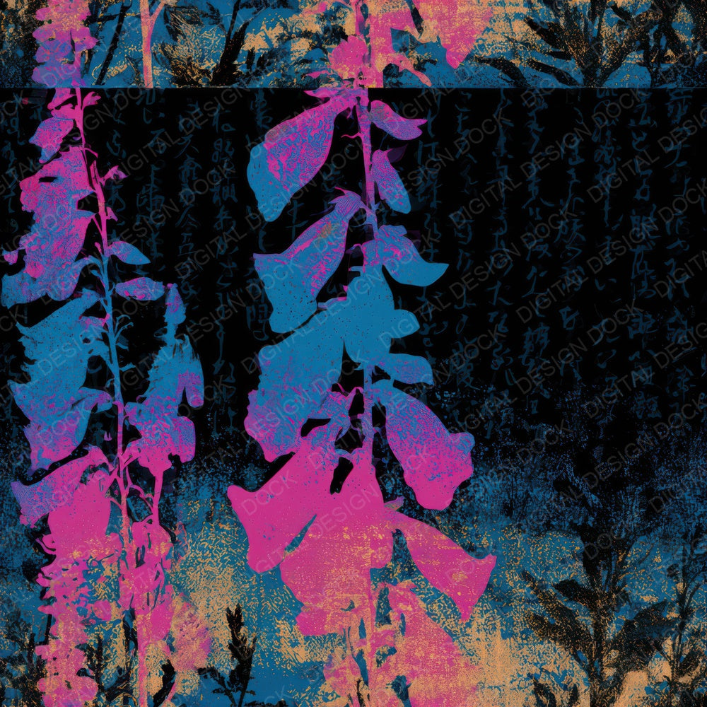 Screenprint Foxgloves Pink Cyan Seamless Digital Paper Pack (DDD013681)