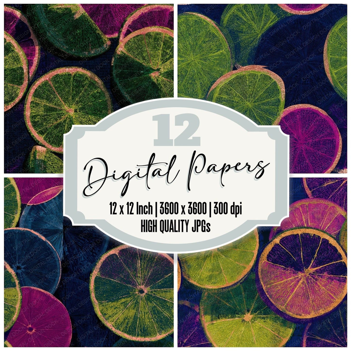 Typographic Citrus Neon Magenta Seamless Digital Paper Pack (DDD013682)