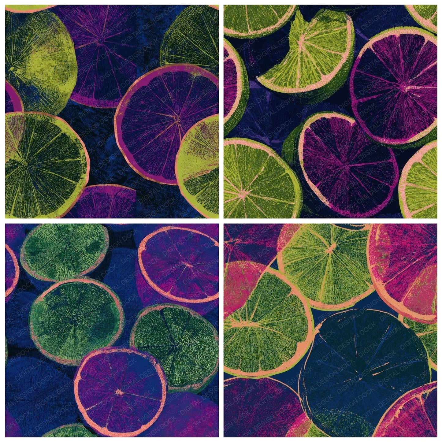 Typographic Citrus Neon Magenta Seamless Digital Paper Pack (DDD013682)