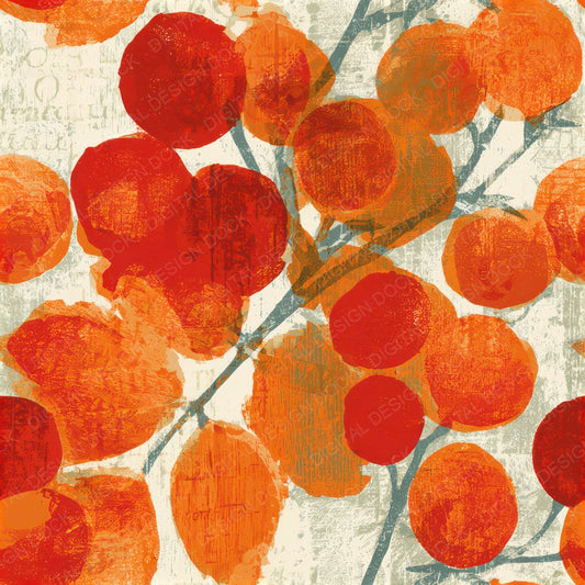 Woodcut Berries Cherry Orange Seamless Digital Paper Pack (DDD013684)