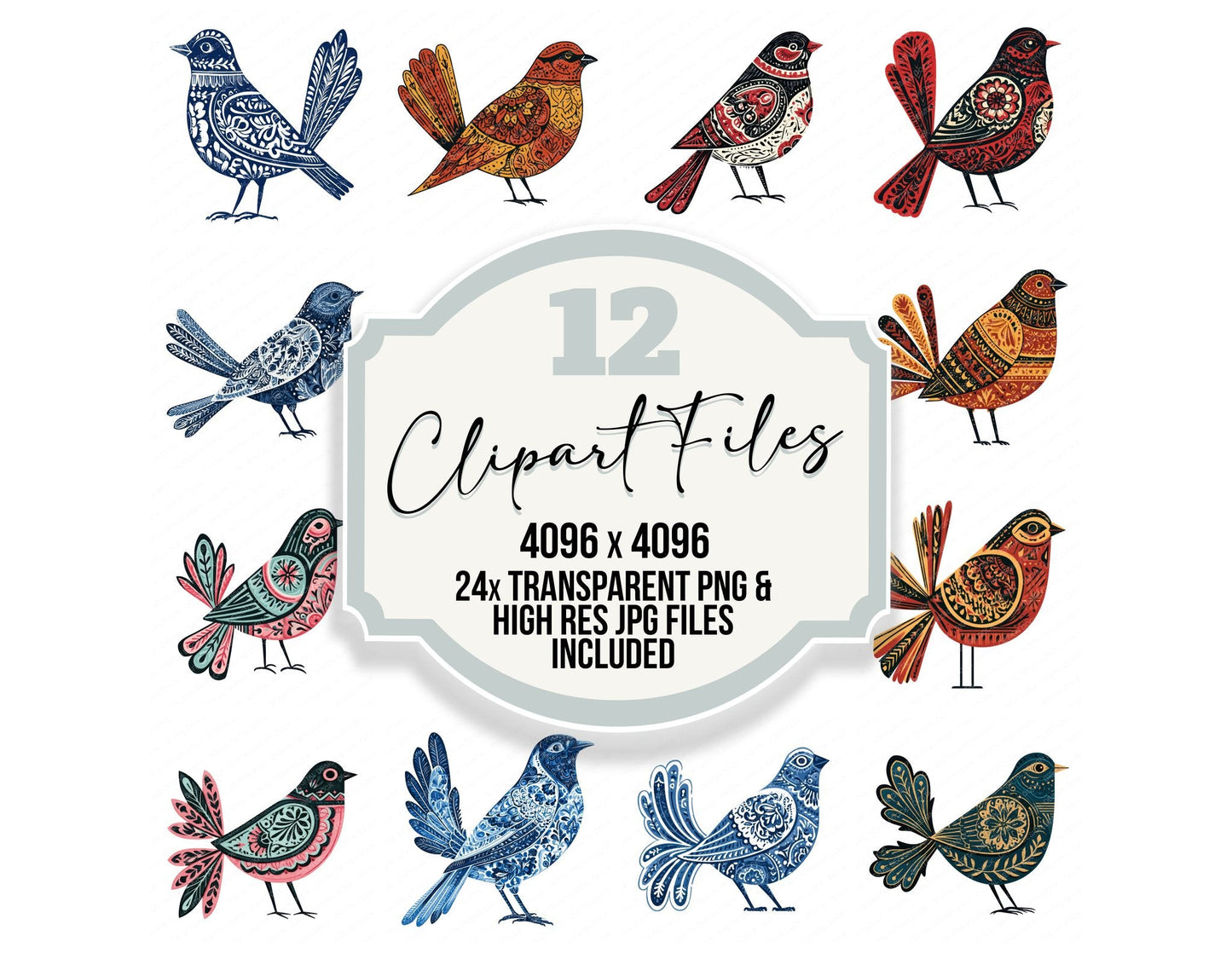 Folk Art Bird Clipart Set (DDD013685)