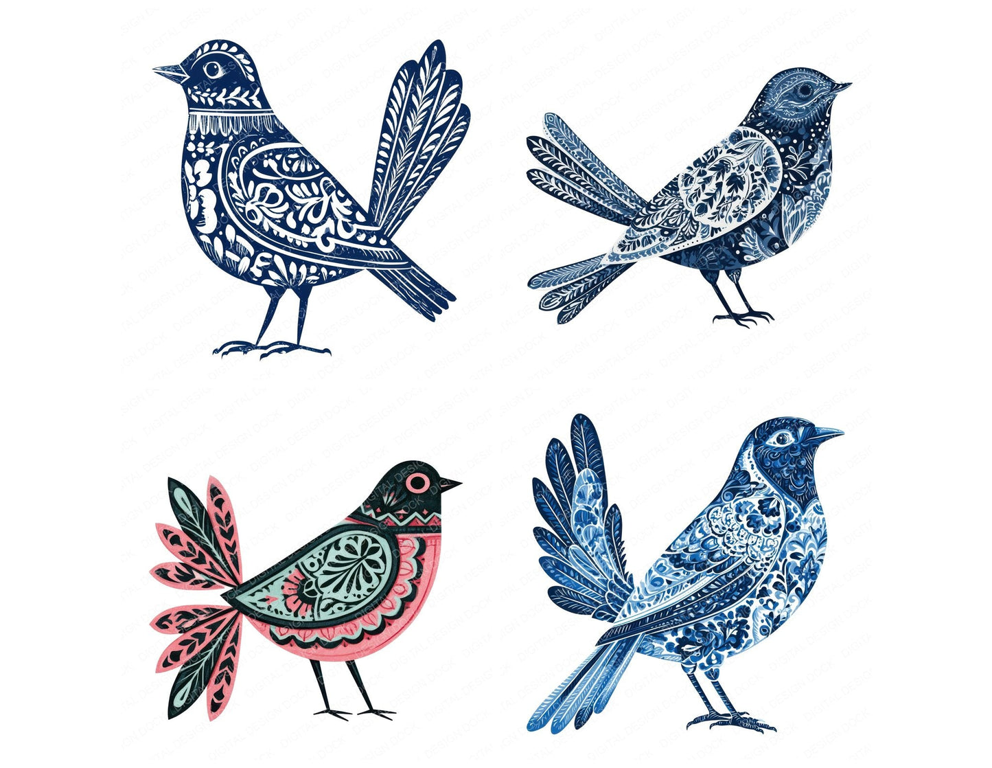 Folk Art Bird Clipart Set (DDD013685)