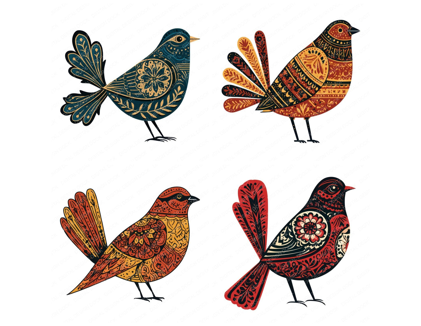 Folk Art Bird Clipart Set (DDD013685)
