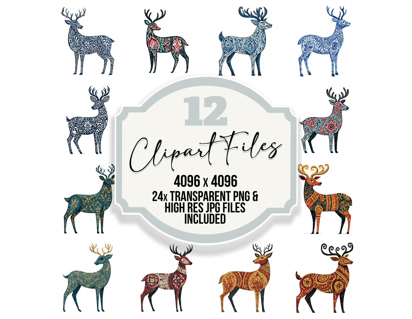 Folk Art Deer Clipart Set (DDD013686)