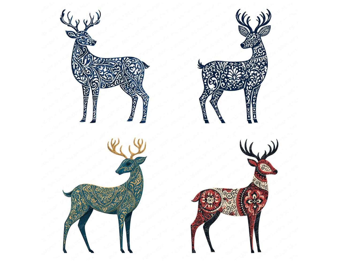 Folk Art Deer Clipart Set (DDD013686)
