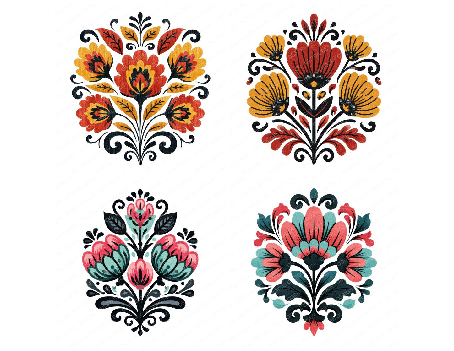 Folk Art Flower Bouquet Clipart Set (DDD013687)