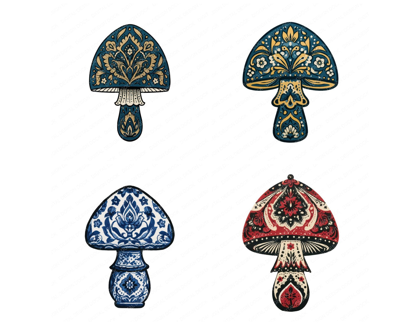 Folk Art Mushroom Clipart Set (DDD013689)