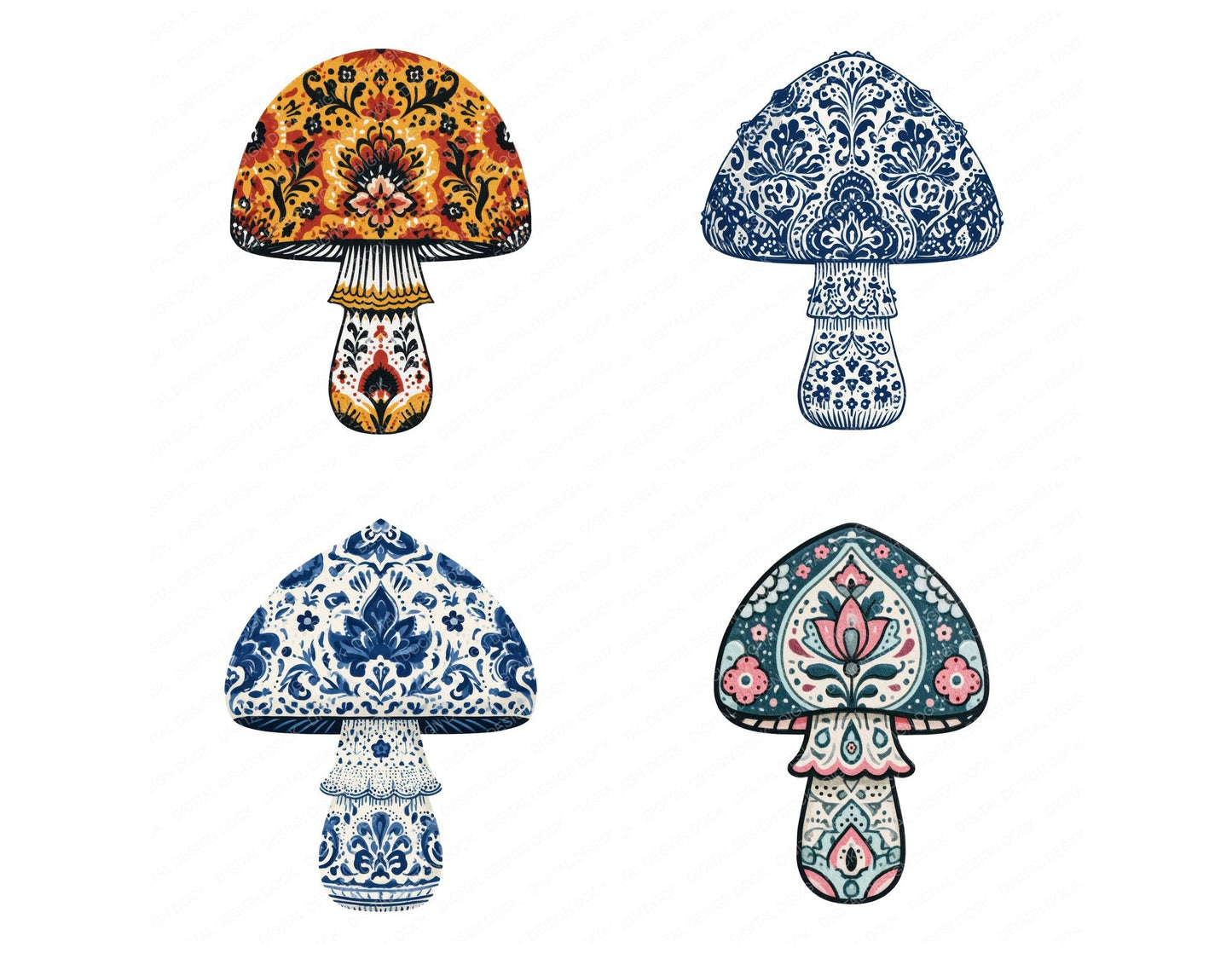 Folk Art Mushroom Clipart Set (DDD013689)