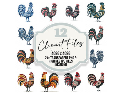Folk Art Rooster Clipart Set (DDD013690)