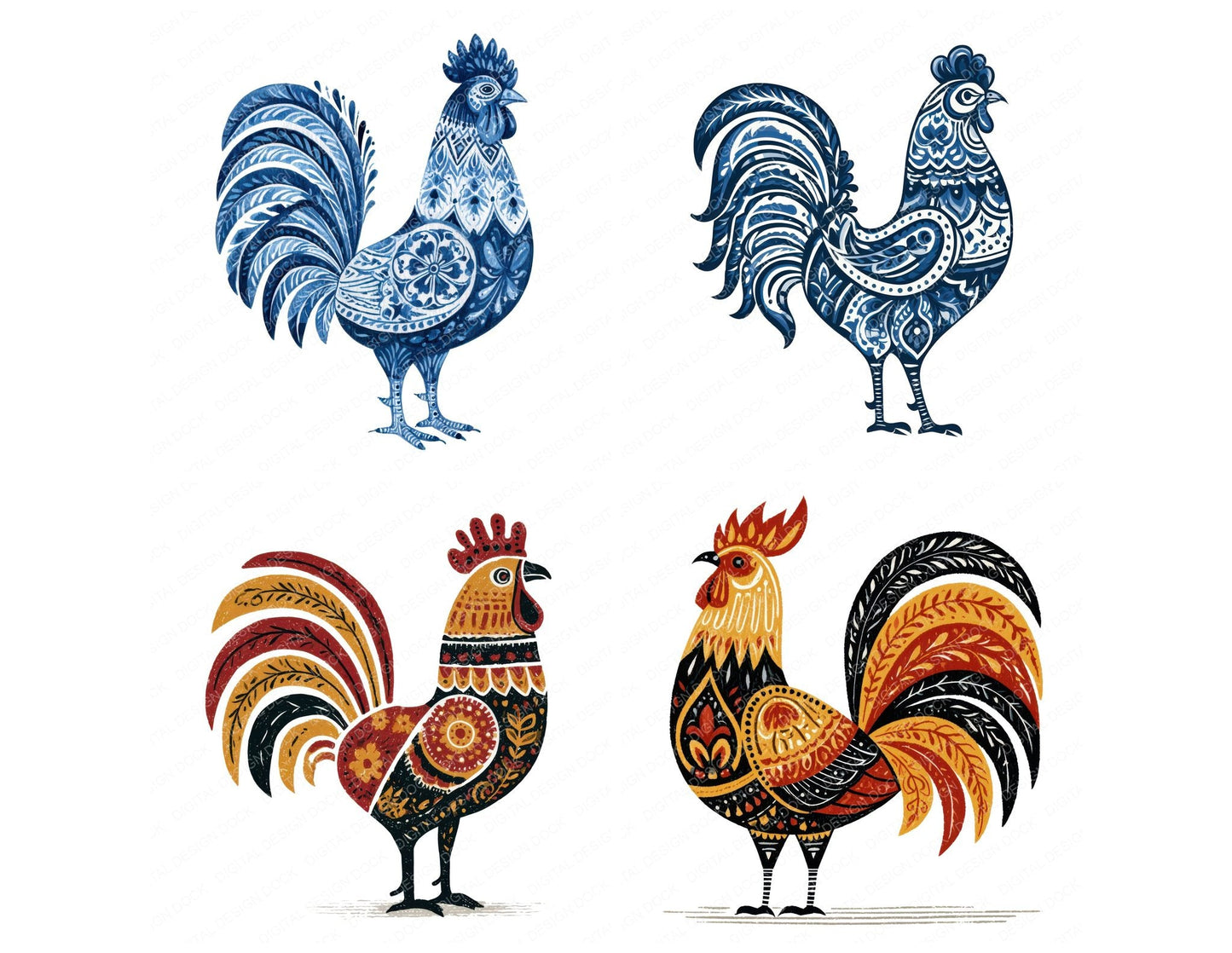 Folk Art Rooster Clipart Set (DDD013690)