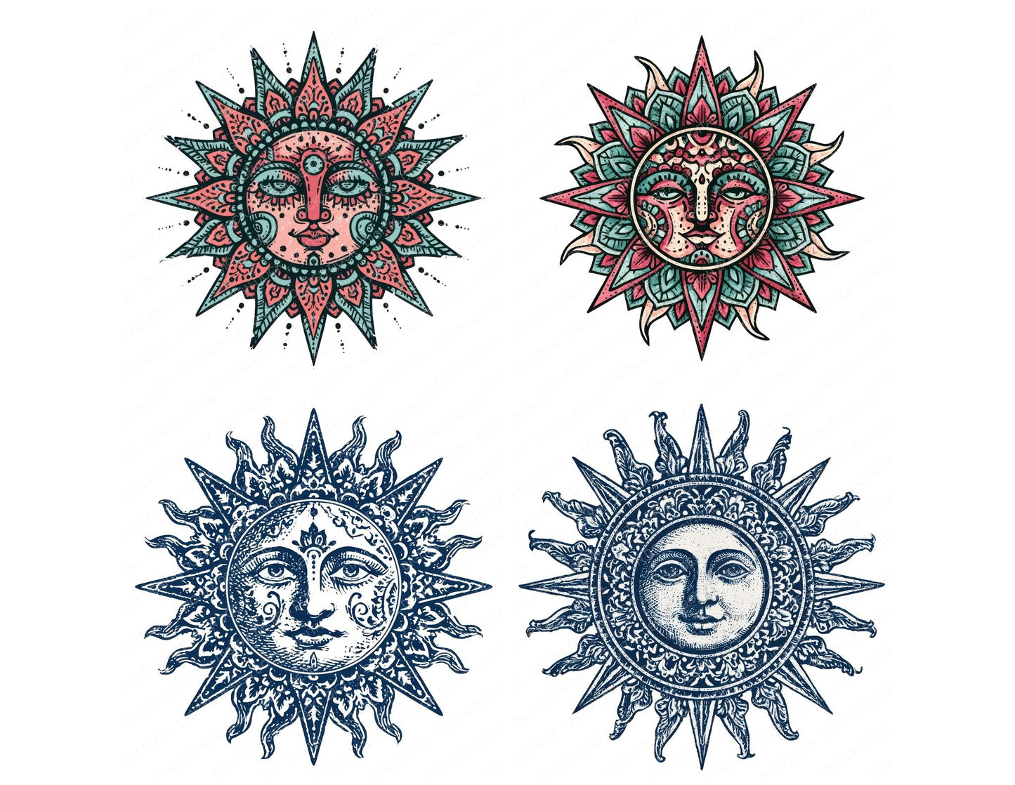 Folk Art Sun Clipart Set (DDD013691)