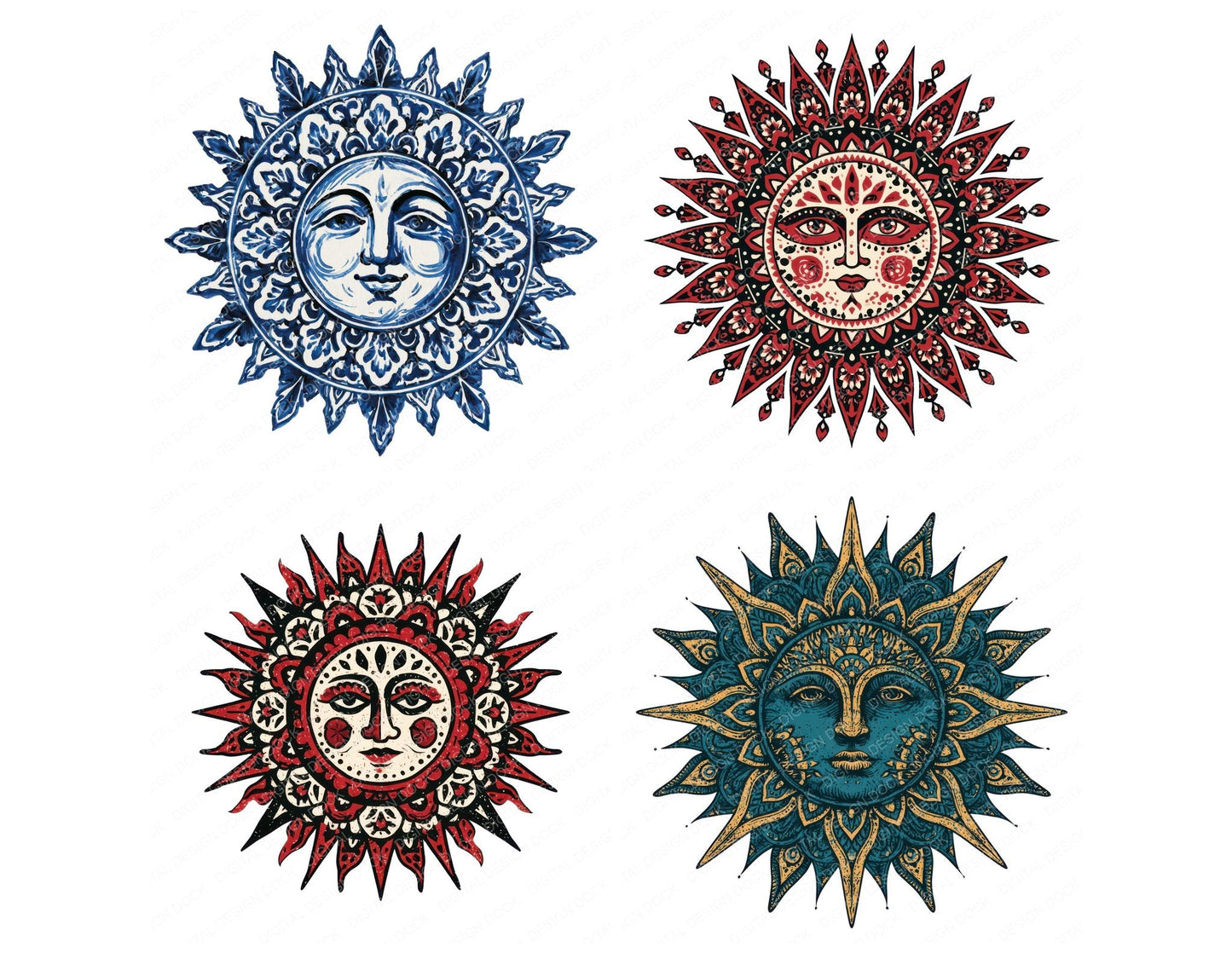 Folk Art Sun Clipart Set (DDD013691)