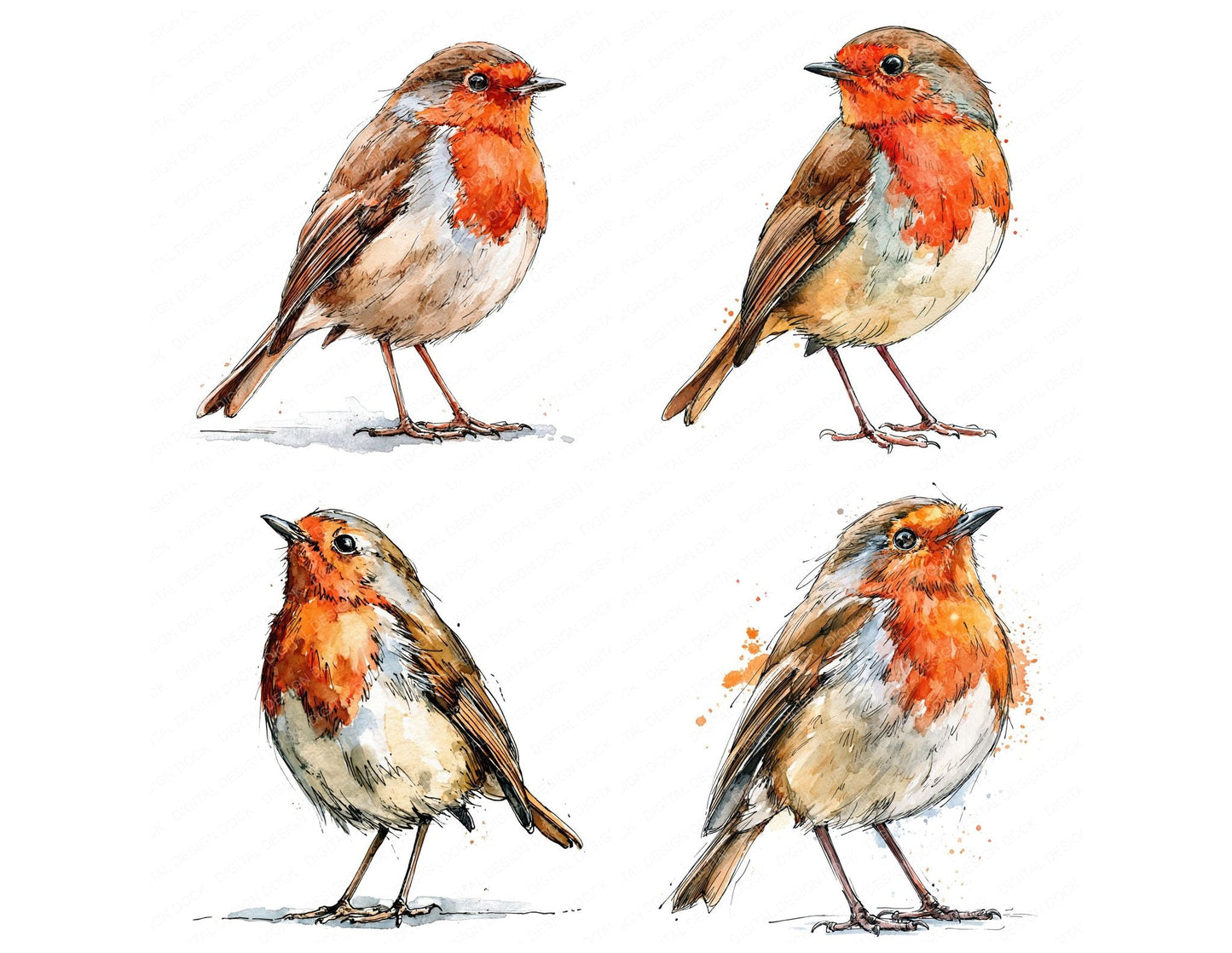 Realistic European Robin Clipart Set (DDD013697)