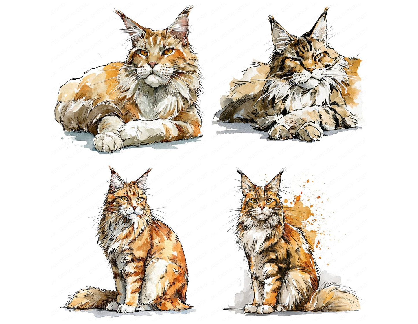 Realistic Maine Coon Cat Clipart Set (DDD013699)