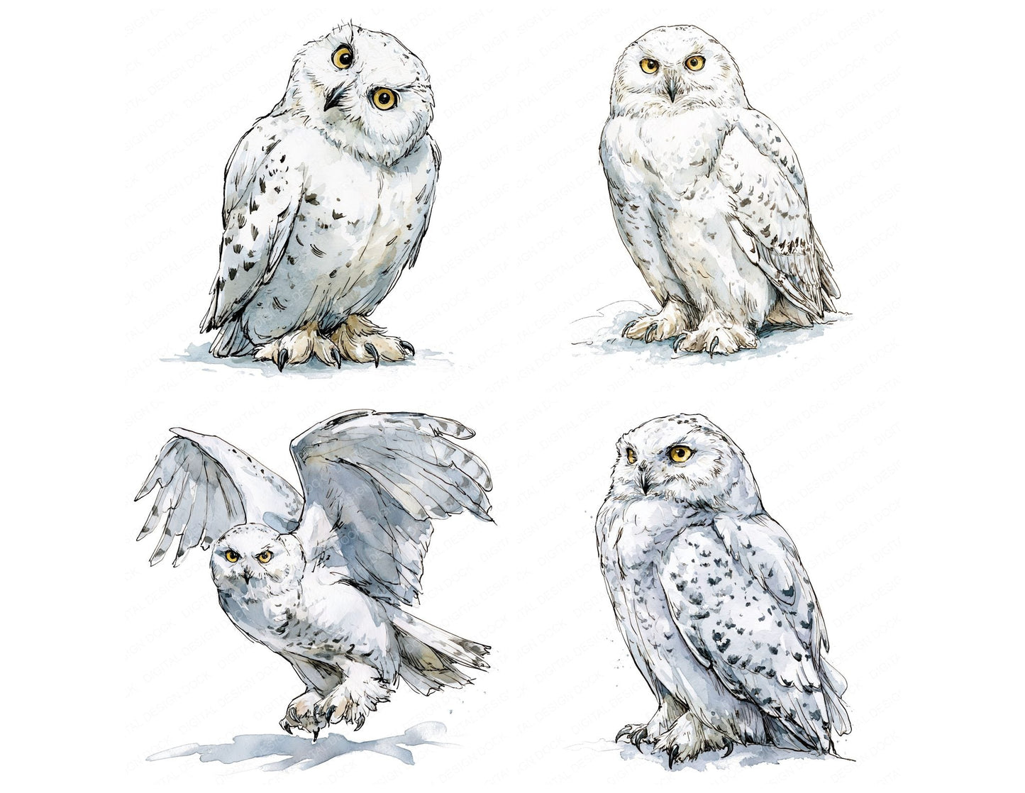 Realistic Snowy Owl Clipart Set (DDD013703)
