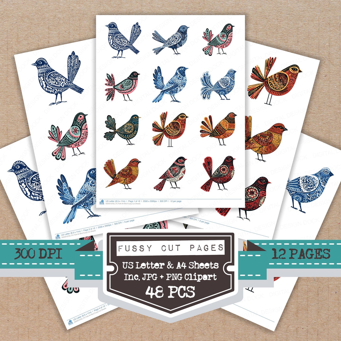 Folk Art Bird Fussy Cut Sheets (DDD013705)