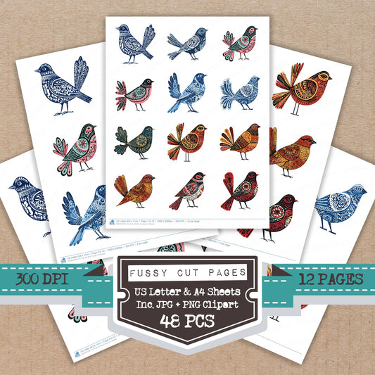 Folk Art Bird Fussy Cut Sheets (DDD013705)