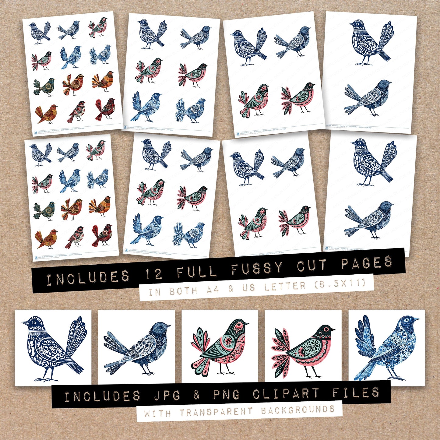 Folk Art Bird Fussy Cut Sheets (DDD013705)