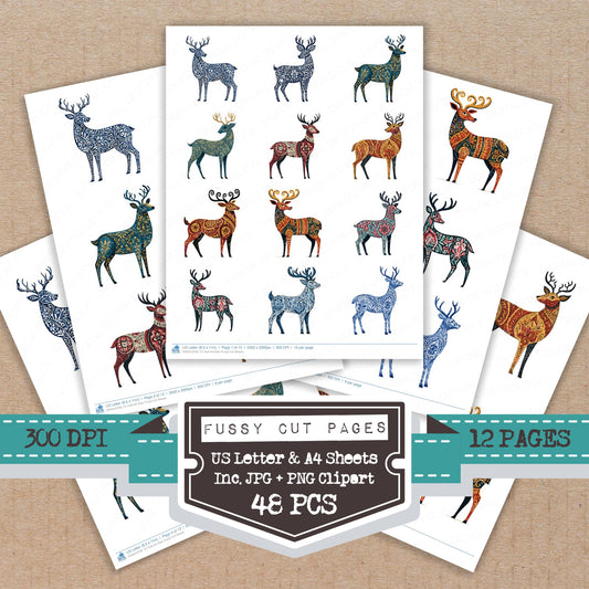 Folk Art Deer Fussy Cut Sheets (DDD013706)